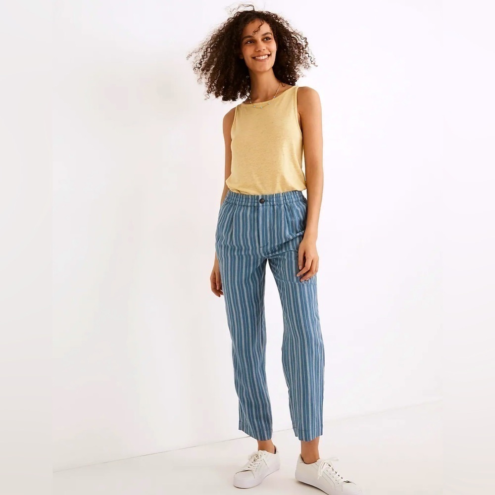 MADEWELL Linen-Blend Track Trousers Stripe Distant Ocean XS